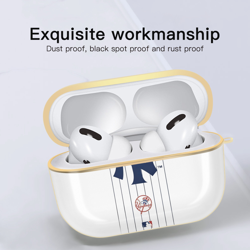 New York Yankees Pinstripe Logo Luxury Gold AirPods Pro Case With Keychain, Flexible PC Material, Full Protection, Precise Cutouts, Anti-Fingerprint, Washable, Durable Design