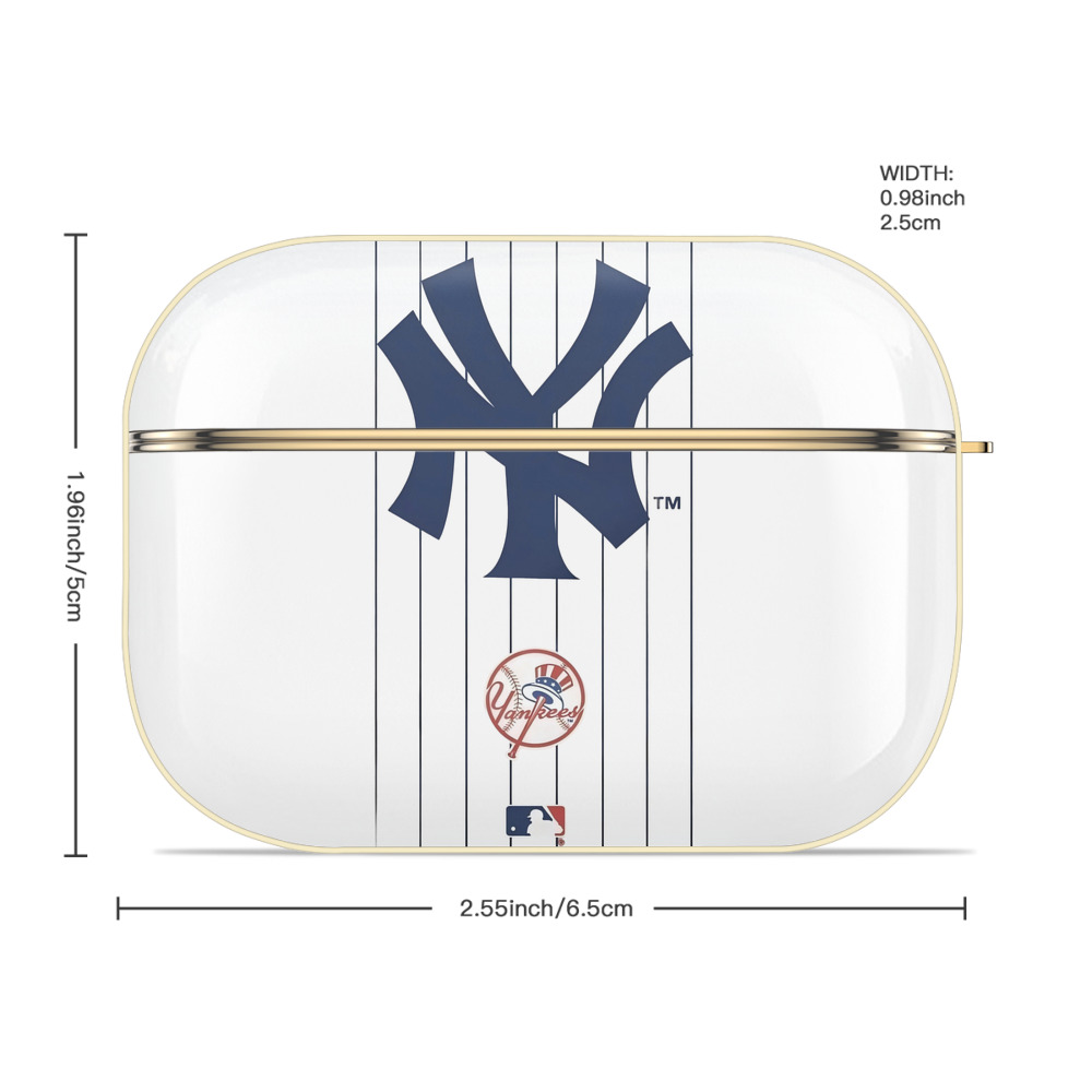 New York Yankees Pinstripe Logo Luxury Gold AirPods Pro Case With Keychain, Flexible PC Material, Full Protection, Precise Cutouts, Anti-Fingerprint, Washable, Durable Design