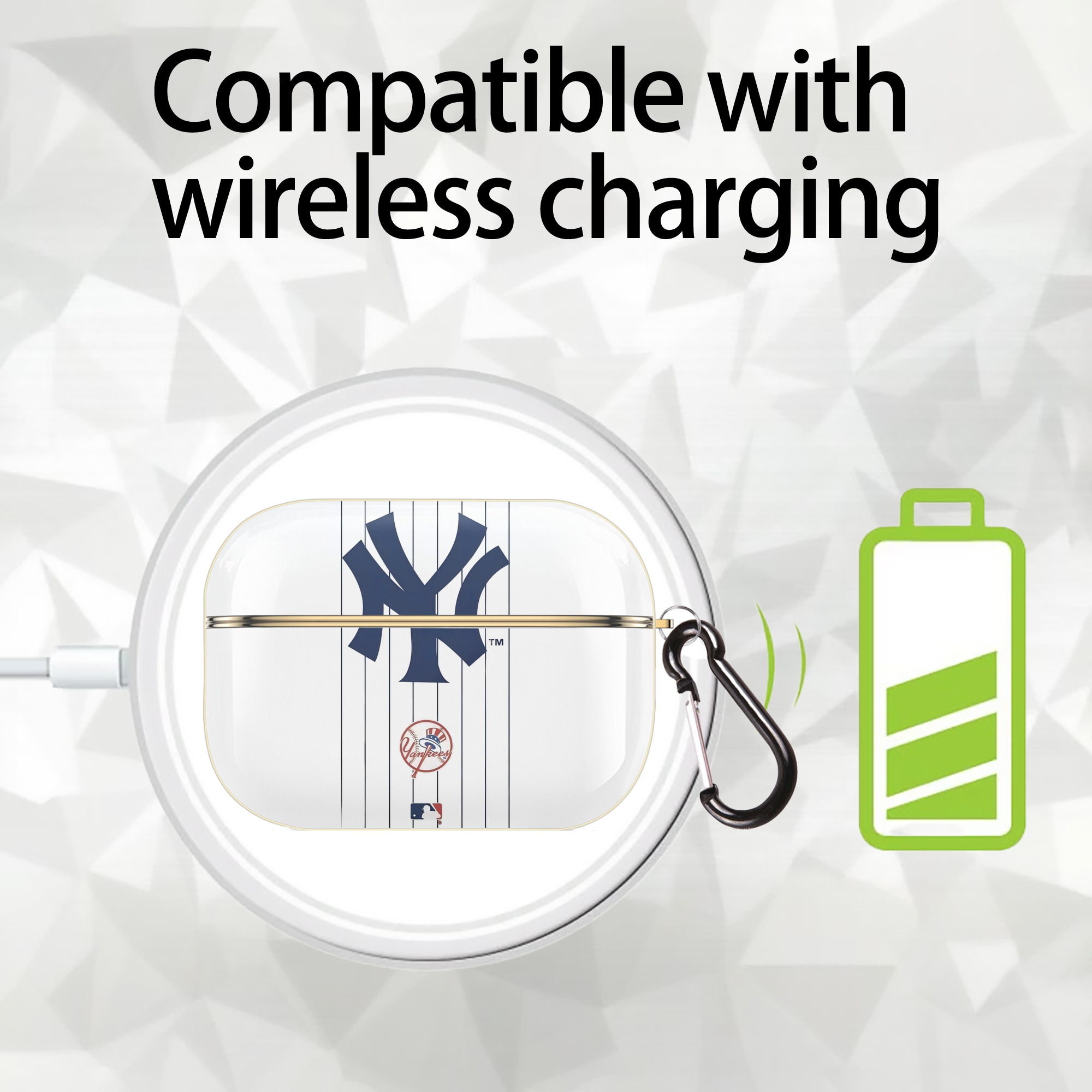 New York Yankees Pinstripe Logo Luxury Gold AirPods Pro Case With Keychain, Flexible PC Material, Full Protection, Precise Cutouts, Anti-Fingerprint, Washable, Durable Design