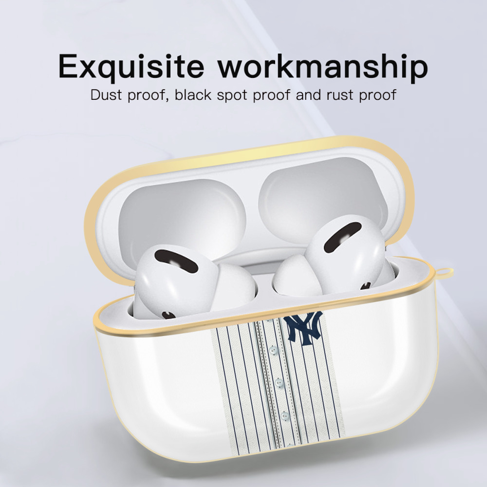 New York Yankees Pinstripe Jersey Background Luxury Gold AirPods Pro Case With Keychain, Flexible PC Material, Full Protection, Precise Cutouts, Anti-Fingerprint, Washable, Durable Design