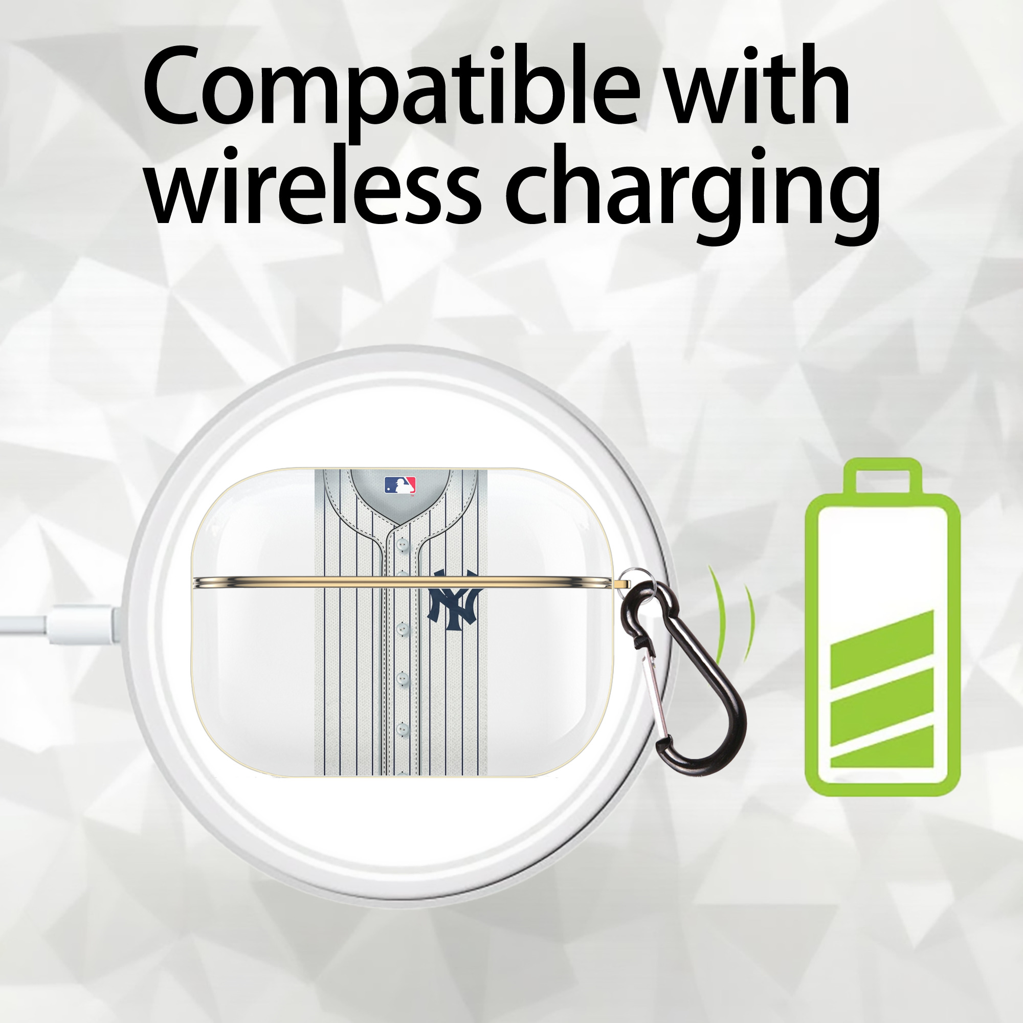 New York Yankees Pinstripe Jersey Background Luxury Gold AirPods Pro Case With Keychain, Flexible PC Material, Full Protection, Precise Cutouts, Anti-Fingerprint, Washable, Durable Design