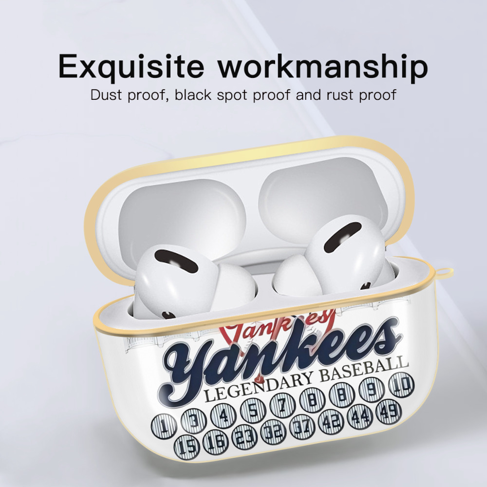 New York Yankees Legendary Baseball Luxury Gold AirPods Pro Case With Keychain, Flexible PC Material, Full Protection, Precise Cutouts, Anti-Fingerprint, Washable, Durable Design