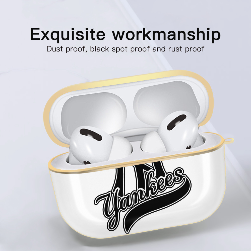 New York Yankees Black Logo Luxury Gold AirPods Pro Case With Keychain, Flexible PC Material, Full Protection, Precise Cutouts, Anti-Fingerprint, Washable, Durable Design