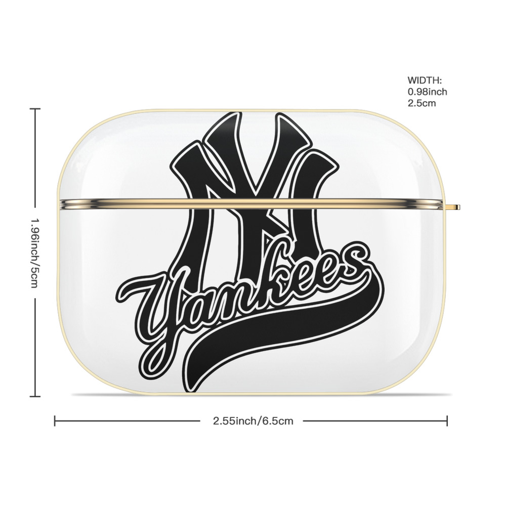 New York Yankees Black Logo Luxury Gold AirPods Pro Case With Keychain, Flexible PC Material, Full Protection, Precise Cutouts, Anti-Fingerprint, Washable, Durable Design