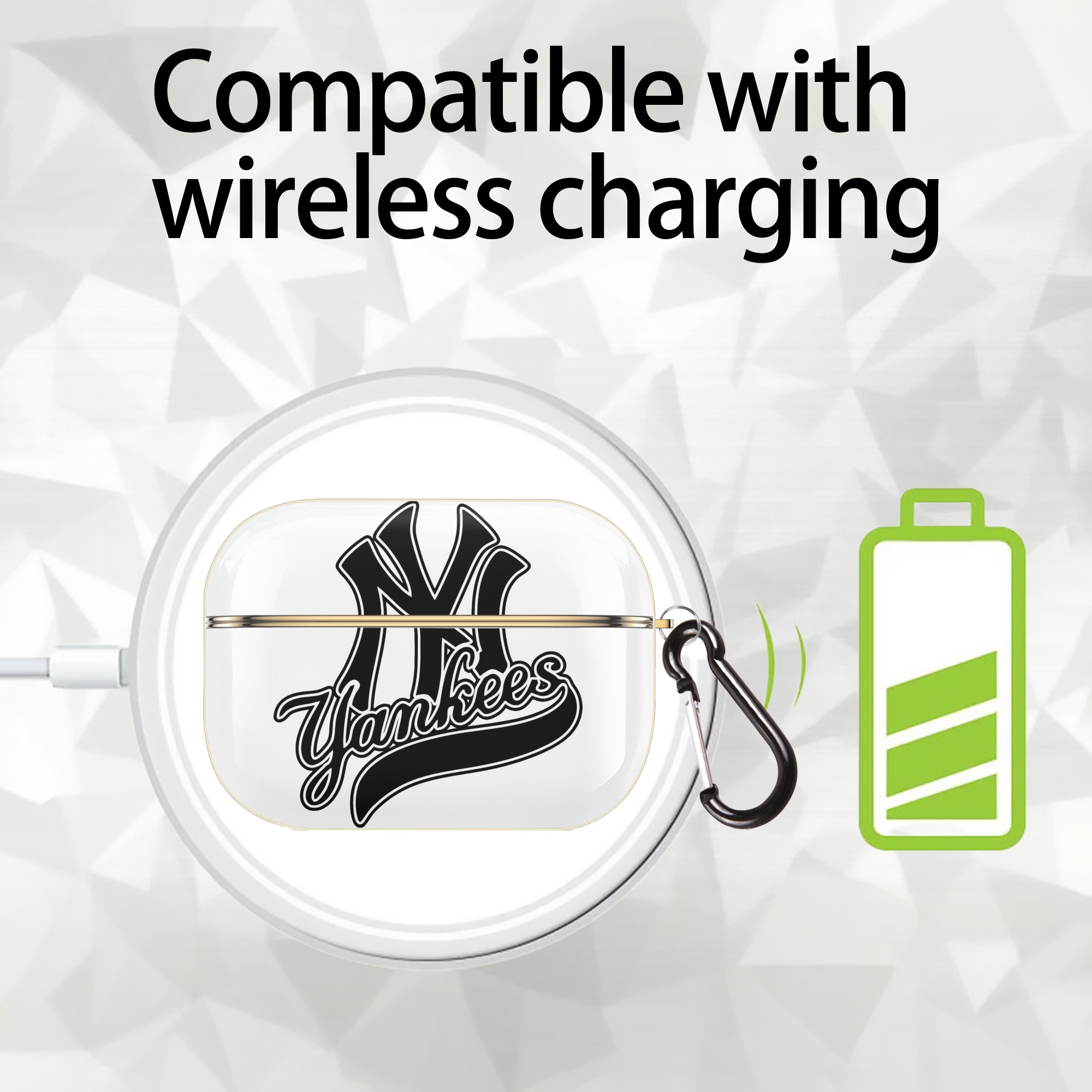 New York Yankees Black Logo Luxury Gold AirPods Pro Case With Keychain, Flexible PC Material, Full Protection, Precise Cutouts, Anti-Fingerprint, Washable, Durable Design