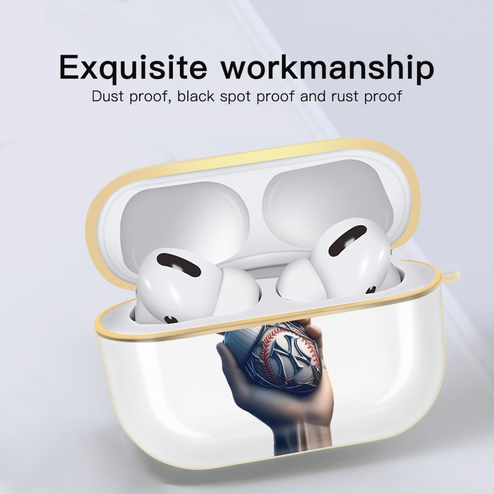 New York Yankees Heart Luxury Gold AirPods Pro Case With Keychain, Flexible PC Material, Full Protection, Precise Cutouts, Anti-Fingerprint, Washable, Durable Design