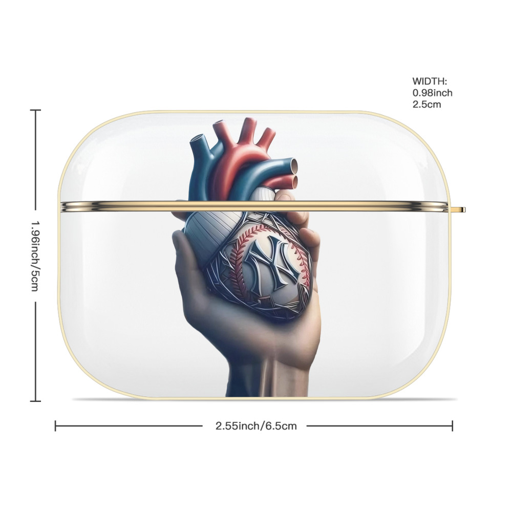 New York Yankees Heart Luxury Gold AirPods Pro Case With Keychain, Flexible PC Material, Full Protection, Precise Cutouts, Anti-Fingerprint, Washable, Durable Design