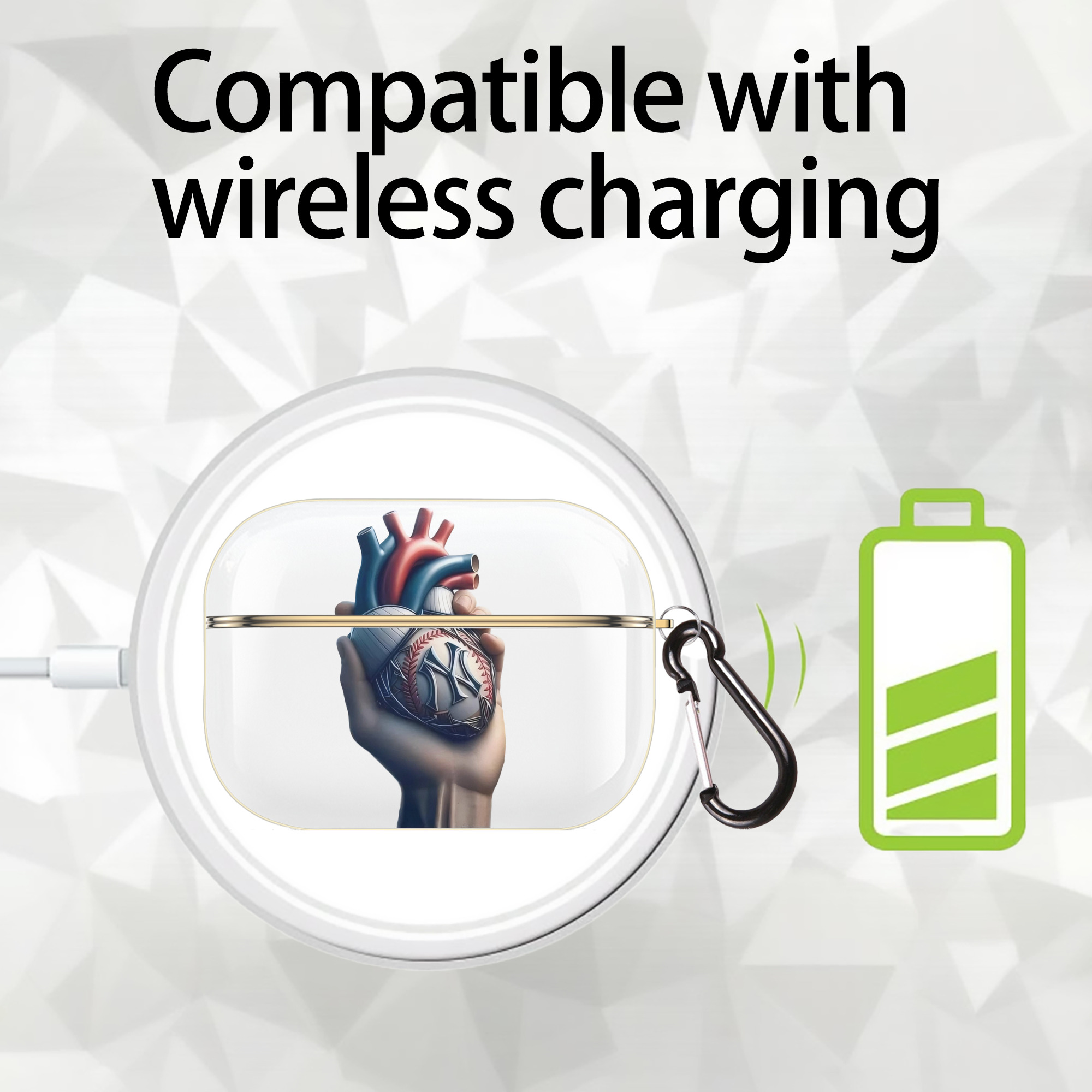 New York Yankees Heart Luxury Gold AirPods Pro Case With Keychain, Flexible PC Material, Full Protection, Precise Cutouts, Anti-Fingerprint, Washable, Durable Design