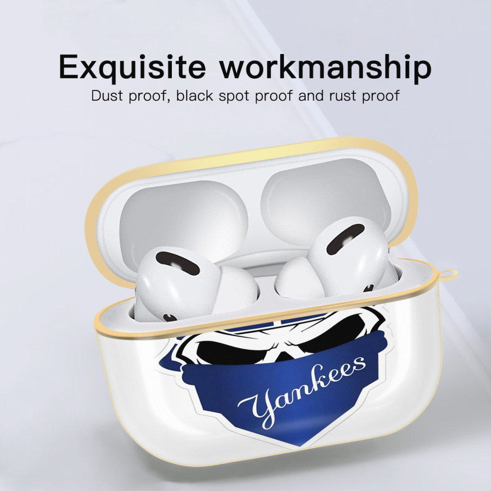 New York Yankees Skull Luxury Gold AirPods Pro Case With Keychain, Flexible PC Material, Full Protection, Precise Cutouts, Anti-Fingerprint, Washable, Durable Design