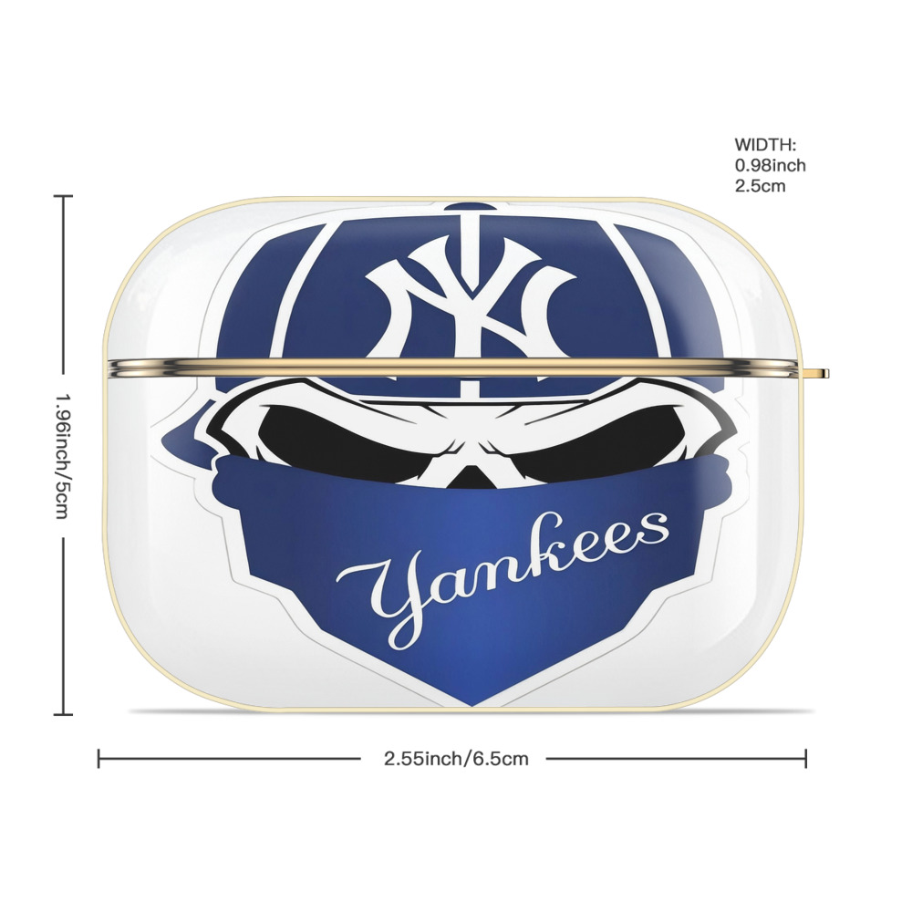 New York Yankees Skull Luxury Gold AirPods Pro Case With Keychain, Flexible PC Material, Full Protection, Precise Cutouts, Anti-Fingerprint, Washable, Durable Design