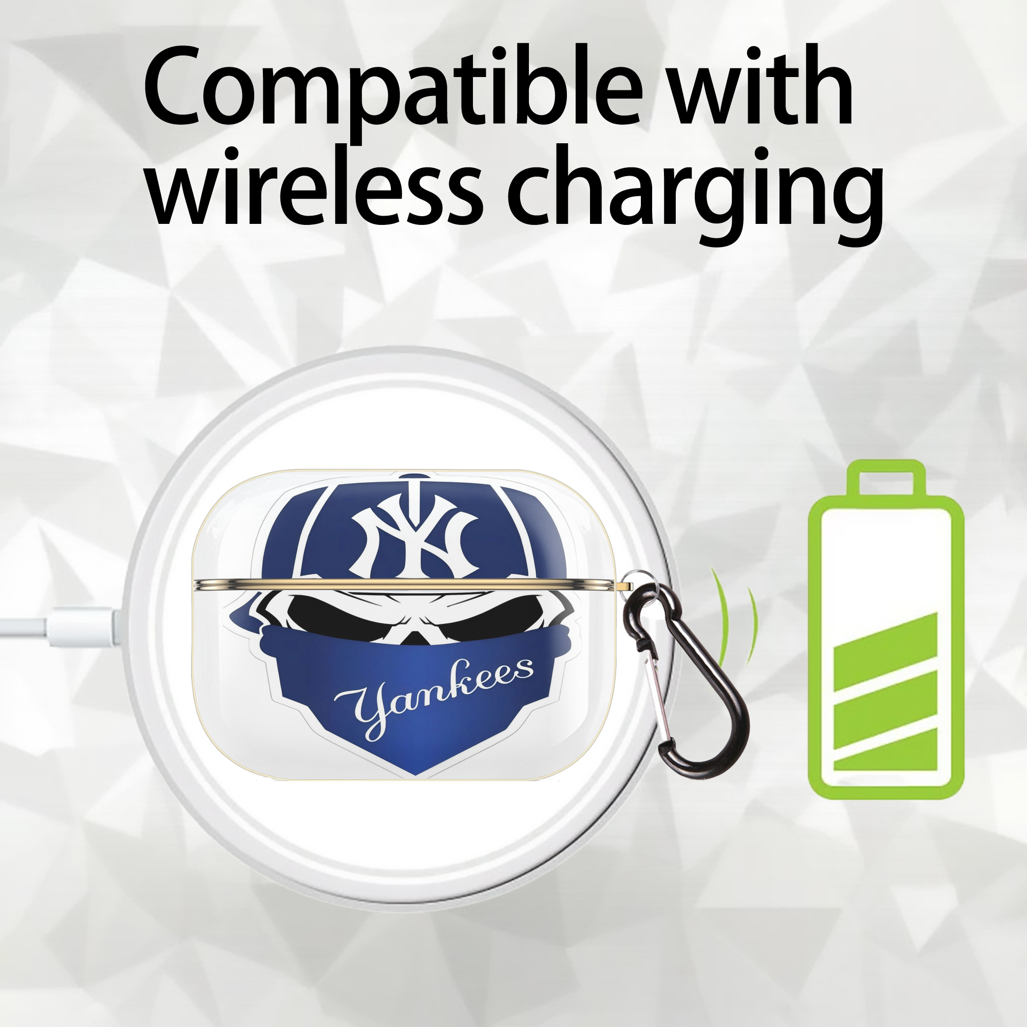 New York Yankees Skull Luxury Gold AirPods Pro Case With Keychain, Flexible PC Material, Full Protection, Precise Cutouts, Anti-Fingerprint, Washable, Durable Design