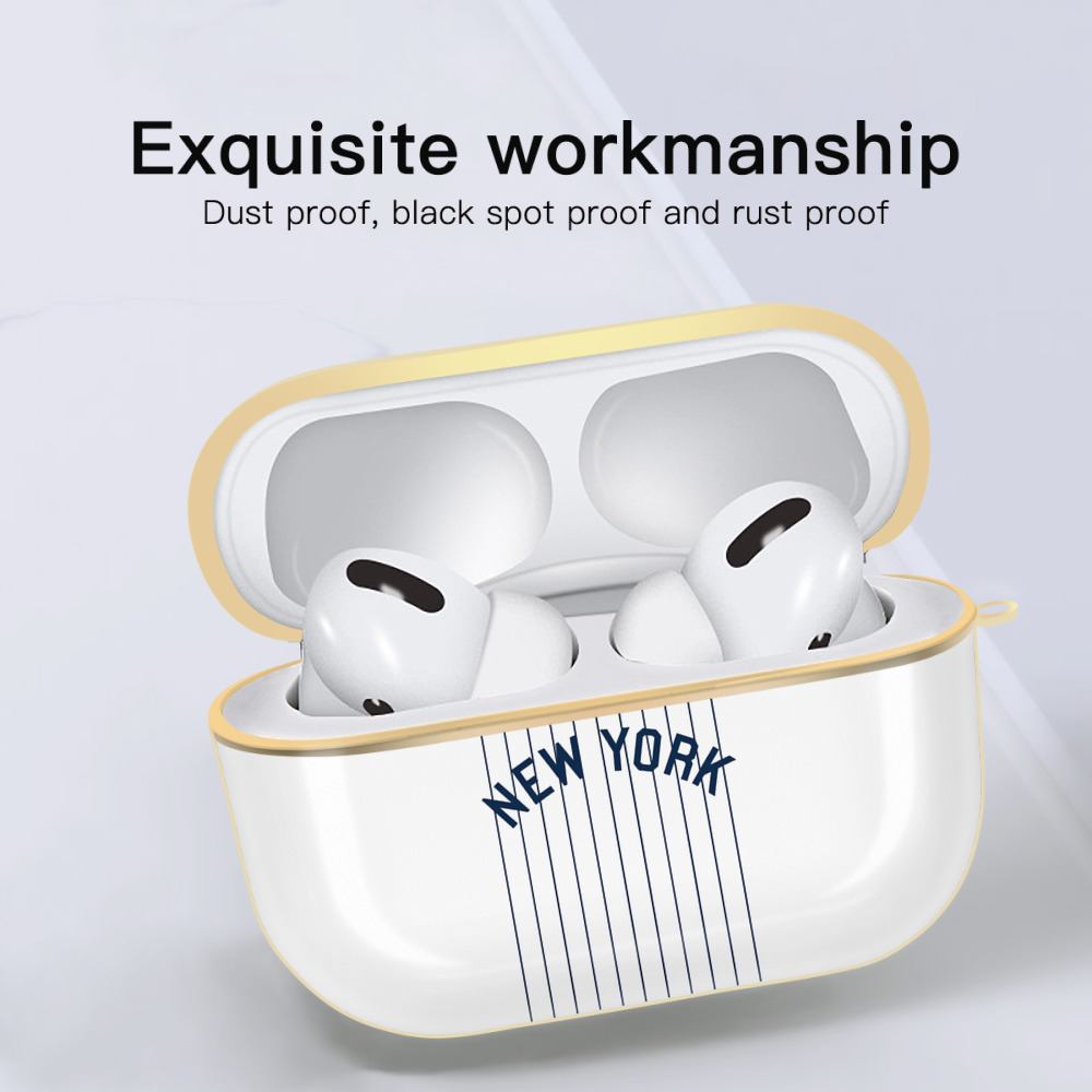 New York Yankees Pinstripe New York Luxury Gold AirPods Pro Case With Keychain, Flexible PC Material, Full Protection, Precise Cutouts, Anti-Fingerprint, Washable, Durable Design