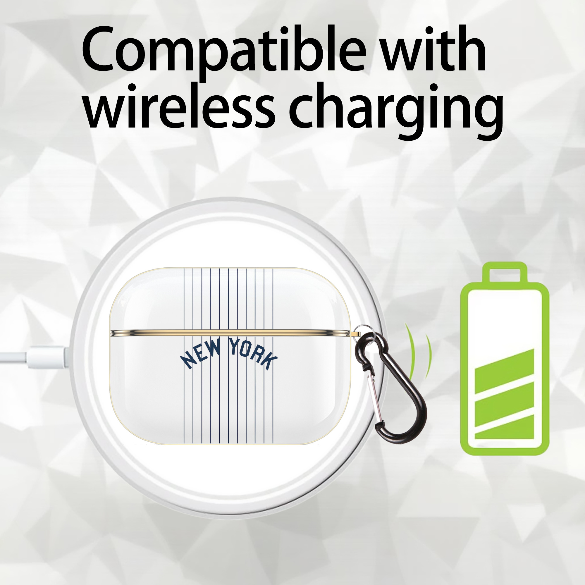 New York Yankees Pinstripe New York Luxury Gold AirPods Pro Case With Keychain, Flexible PC Material, Full Protection, Precise Cutouts, Anti-Fingerprint, Washable, Durable Design