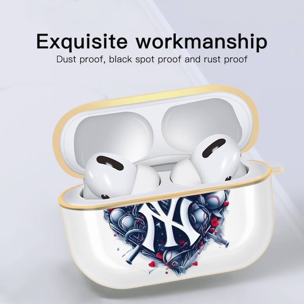 New York Yankees Heart Luxury Gold AirPods Pro Case With Keychain, Flexible PC Material, Full Protection, Precise Cutouts, Anti-Fingerprint, Washable, Durable Design