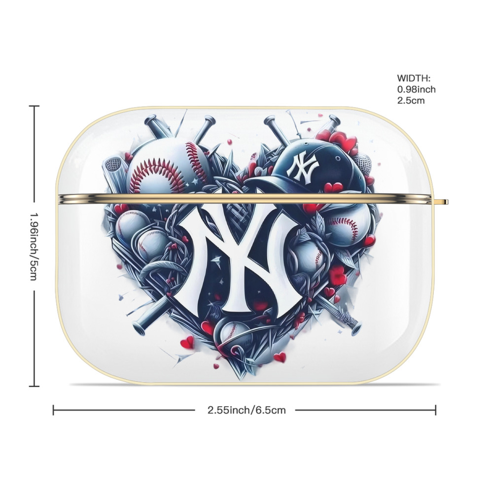 New York Yankees Heart Luxury Gold AirPods Pro Case With Keychain, Flexible PC Material, Full Protection, Precise Cutouts, Anti-Fingerprint, Washable, Durable Design