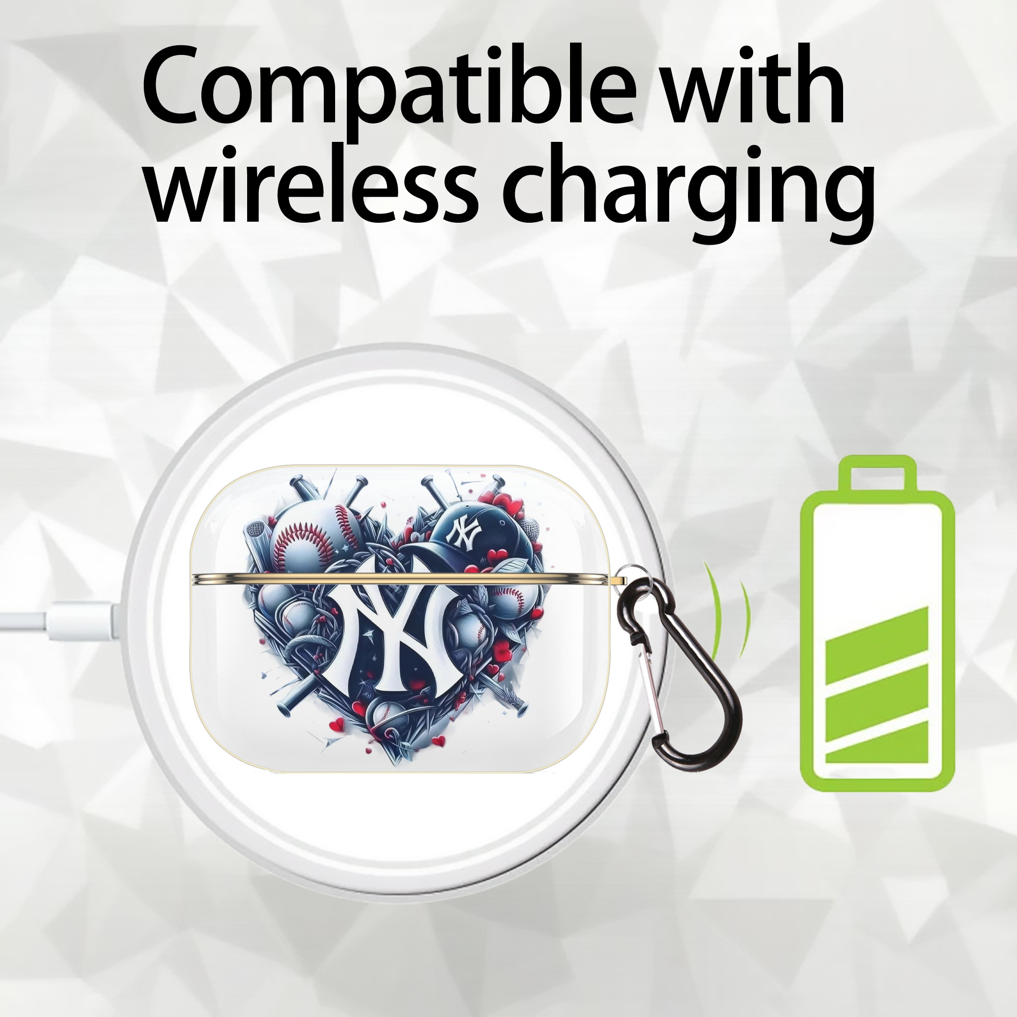 New York Yankees Heart Luxury Gold AirPods Pro Case With Keychain, Flexible PC Material, Full Protection, Precise Cutouts, Anti-Fingerprint, Washable, Durable Design