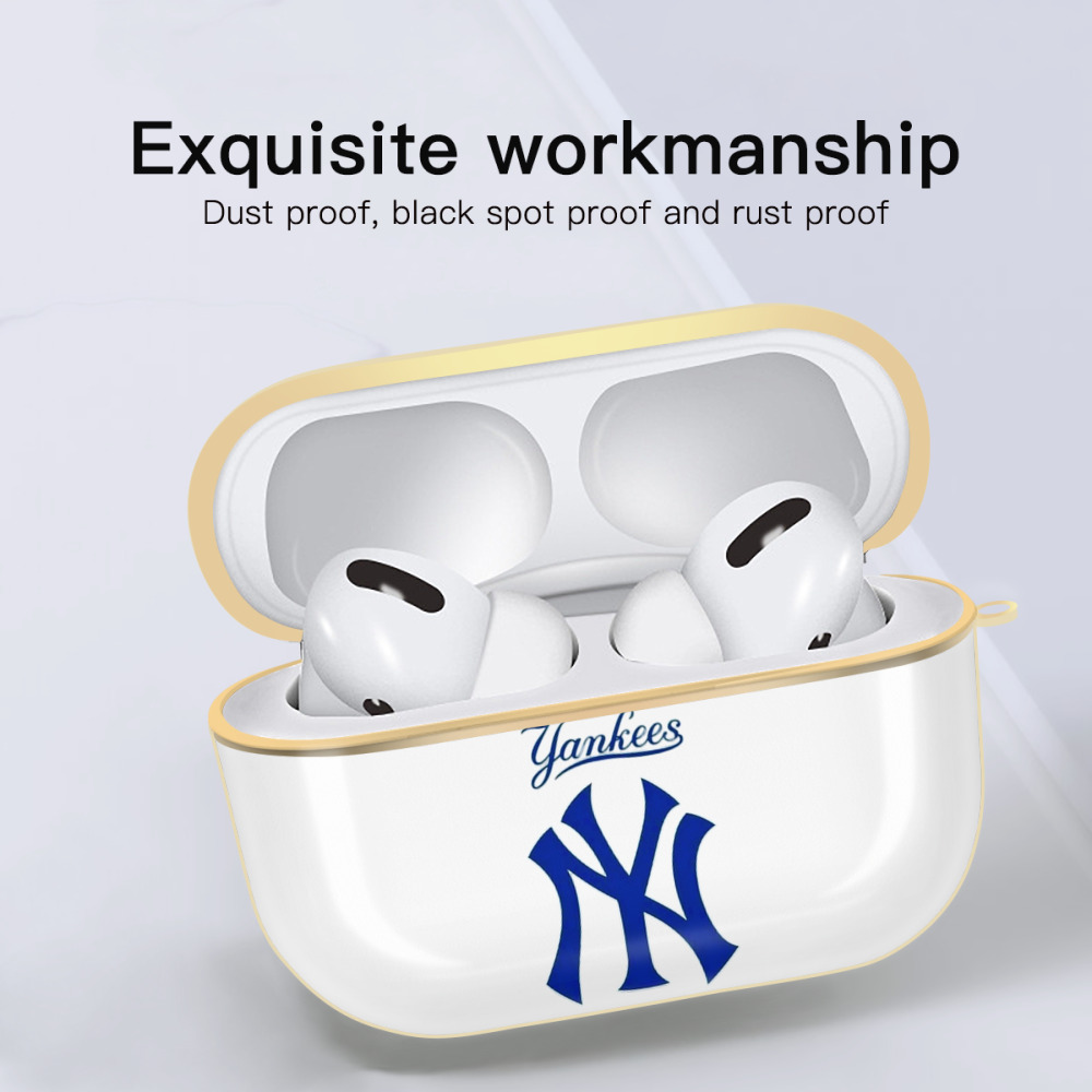New York Yankees Blue Logo Luxury Gold AirPods Pro Case With Keychain, Flexible PC Material, Full Protection, Precise Cutouts, Anti-Fingerprint, Washable, Durable Design