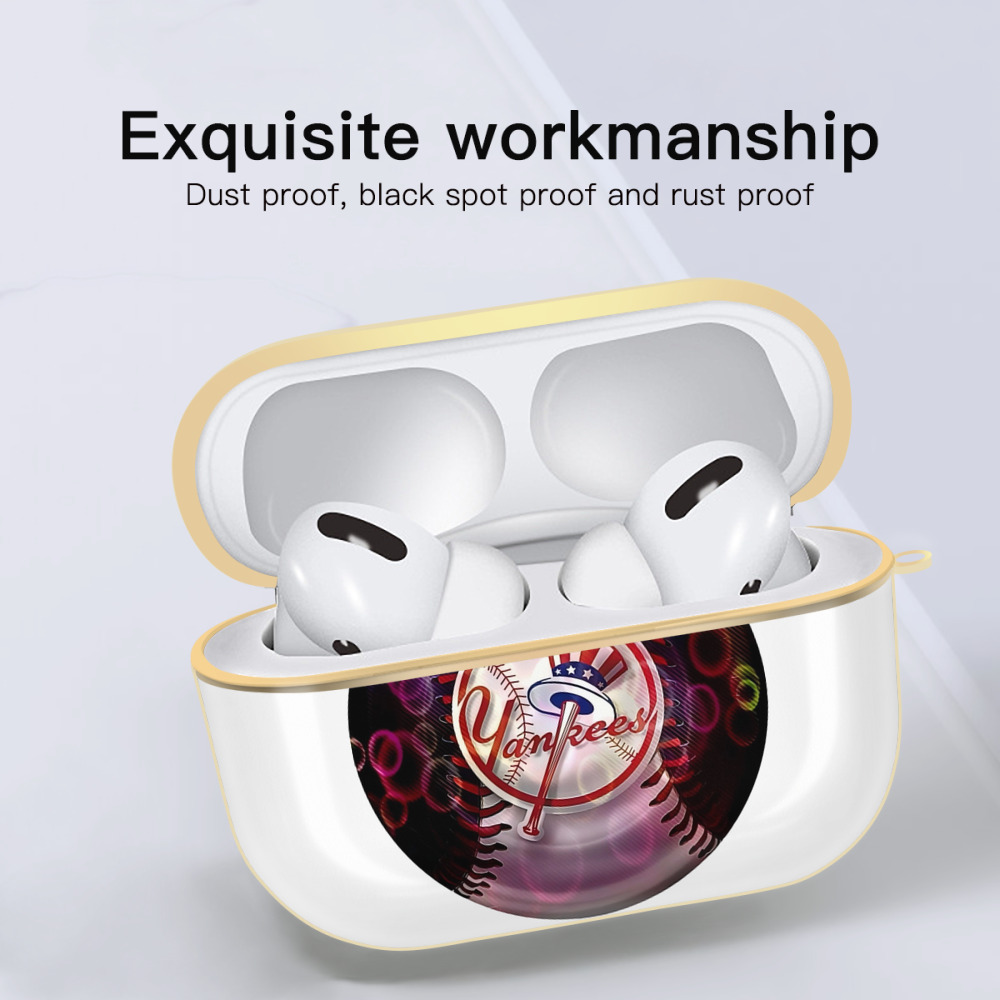 New York Yankees Colorful Logo Luxury Gold AirPods Pro Case With Keychain, Flexible PC Material, Full Protection, Precise Cutouts, Anti-Fingerprint, Washable, Durable Design