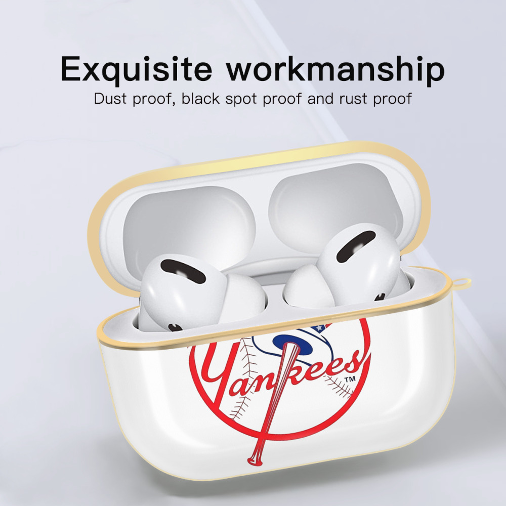 New York Yankees Logo Luxury Gold AirPods Pro Case With Keychain, Flexible PC Material, Full Protection, Precise Cutouts, Anti-Fingerprint, Washable, Durable Design
