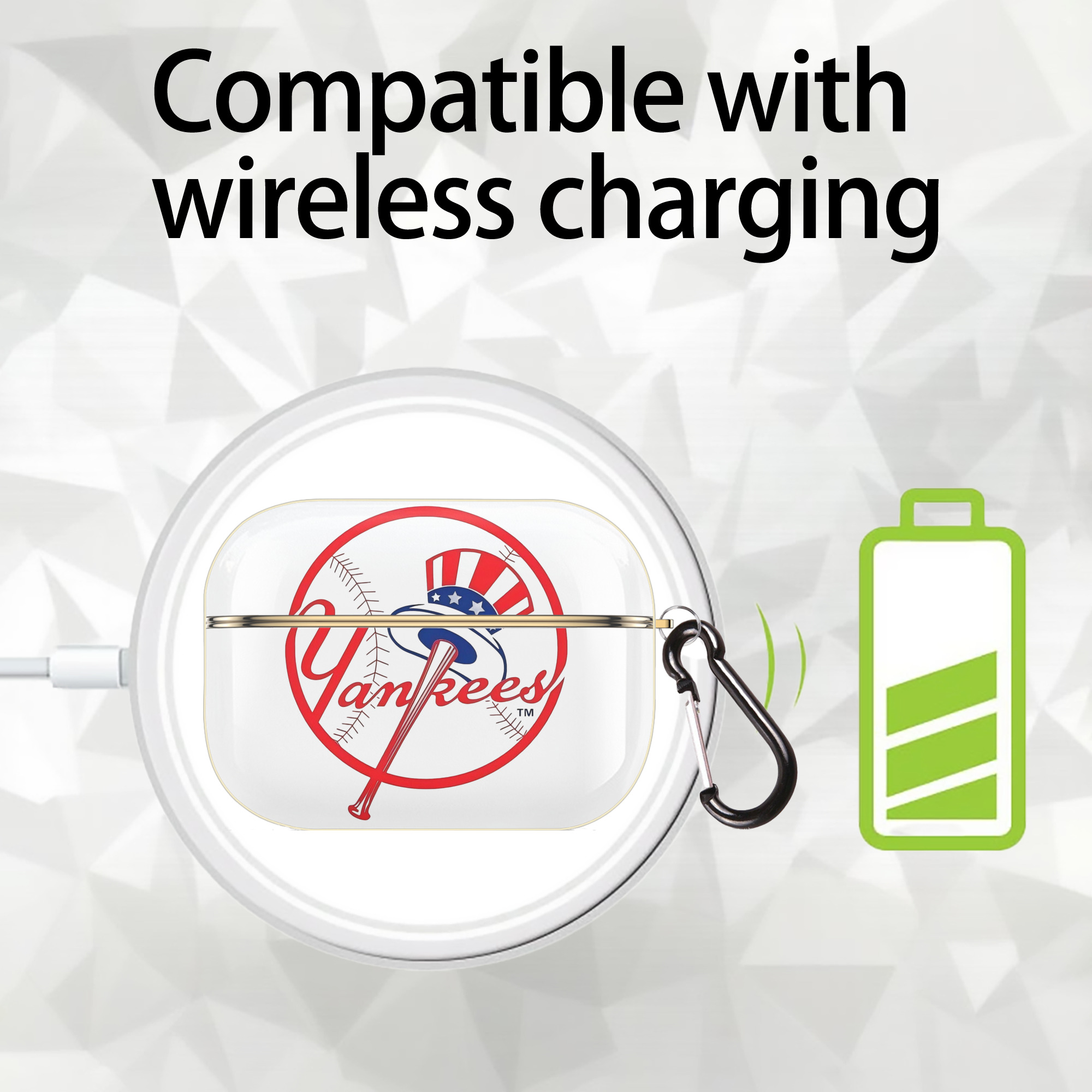 New York Yankees Logo Luxury Gold AirPods Pro Case With Keychain, Flexible PC Material, Full Protection, Precise Cutouts, Anti-Fingerprint, Washable, Durable Design