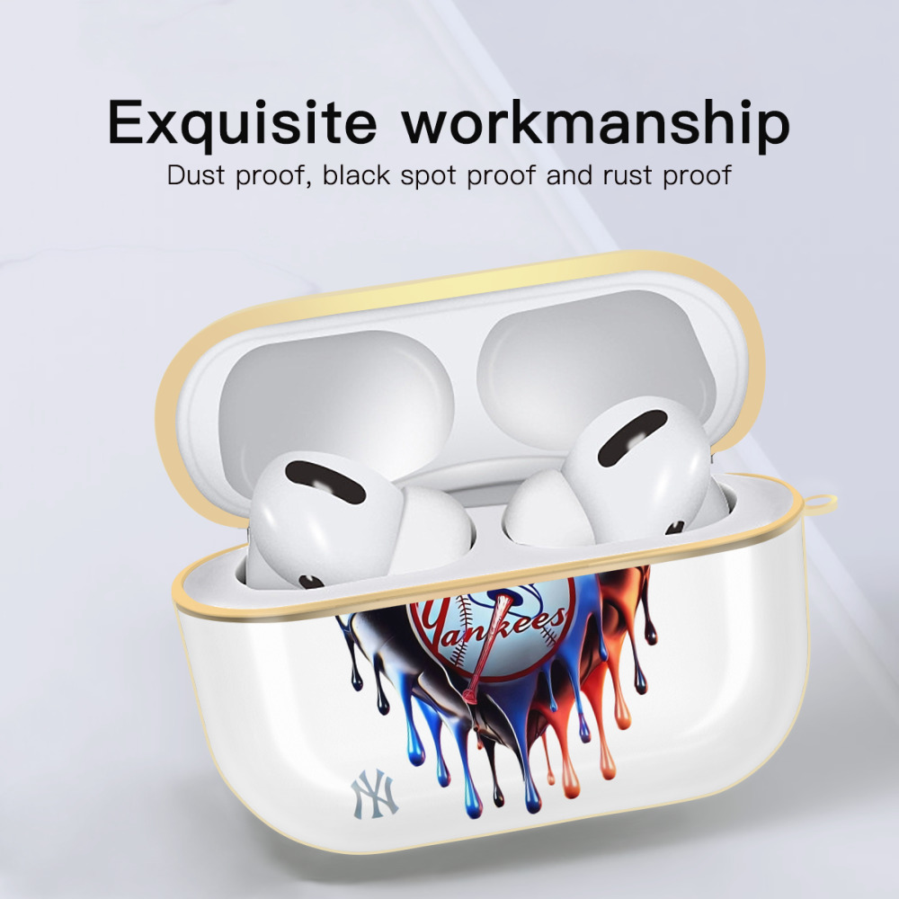 New York Yankees Heart Luxury Gold AirPods Pro Case With Keychain, Flexible PC Material, Full Protection, Precise Cutouts, Anti-Fingerprint, Washable, Durable Design