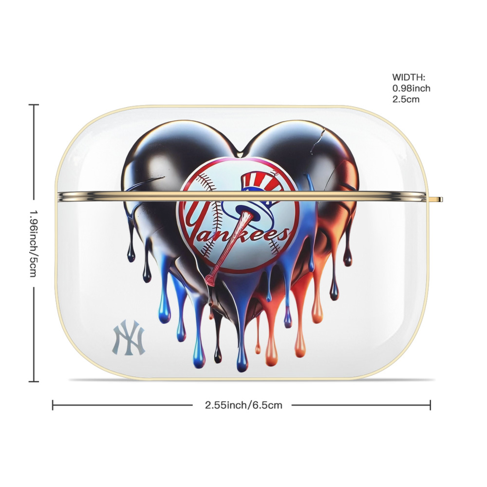 New York Yankees Heart Luxury Gold AirPods Pro Case With Keychain, Flexible PC Material, Full Protection, Precise Cutouts, Anti-Fingerprint, Washable, Durable Design