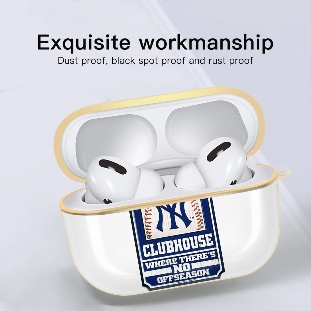 New York Yankees Club House Luxury Gold AirPods Pro Case With Keychain, Flexible PC Material, Full Protection, Precise Cutouts, Anti-Fingerprint, Washable, Durable Design