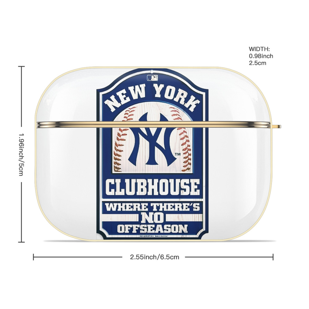 New York Yankees Club House Luxury Gold AirPods Pro Case With Keychain, Flexible PC Material, Full Protection, Precise Cutouts, Anti-Fingerprint, Washable, Durable Design