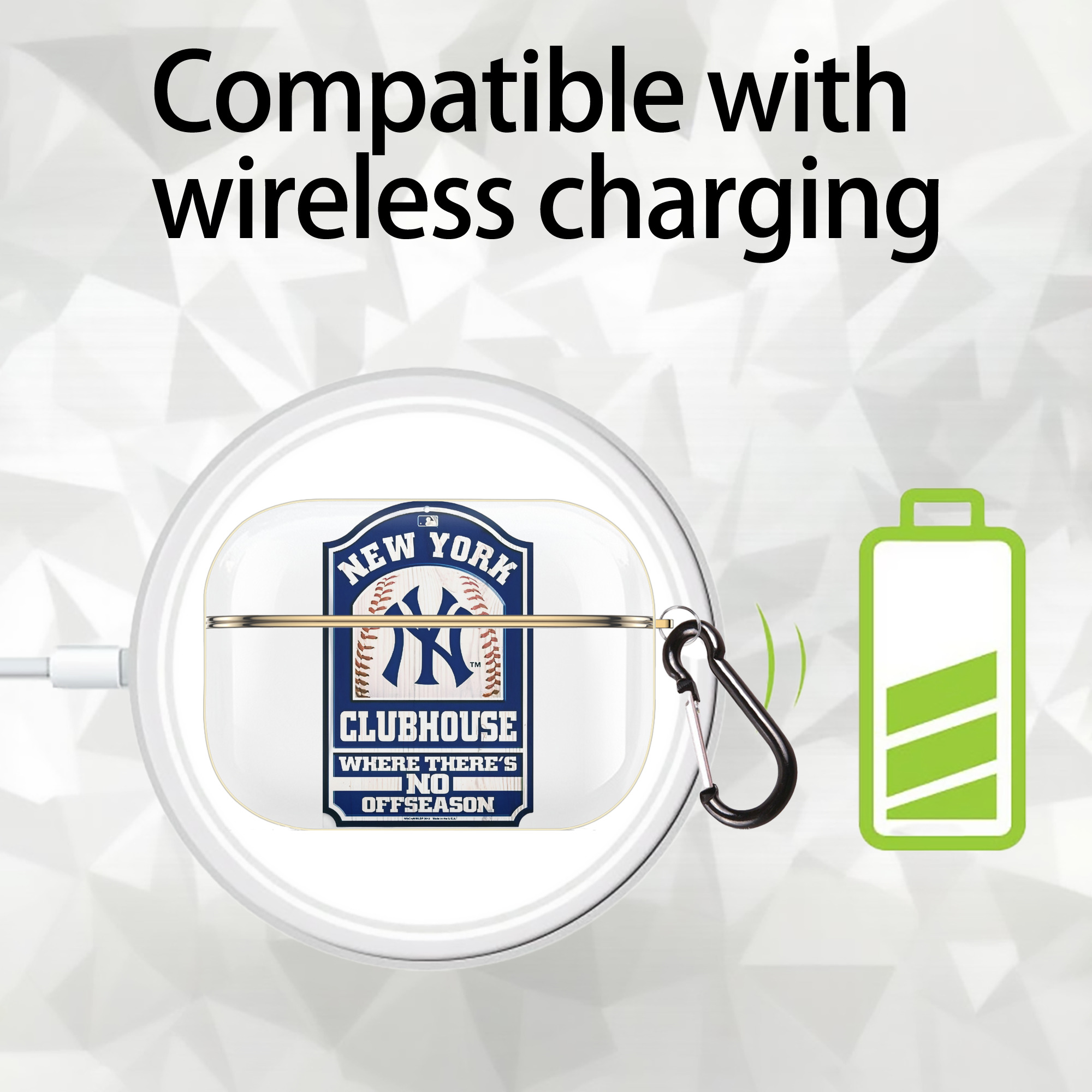 New York Yankees Club House Luxury Gold AirPods Pro Case With Keychain, Flexible PC Material, Full Protection, Precise Cutouts, Anti-Fingerprint, Washable, Durable Design