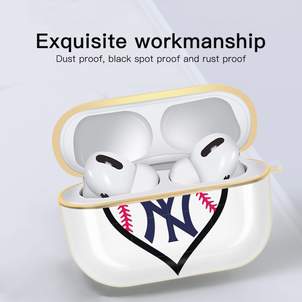 New York Yankees Heart Luxury Gold AirPods Pro Case With Keychain, Flexible PC Material, Full Protection, Precise Cutouts, Anti-Fingerprint, Washable, Durable Design