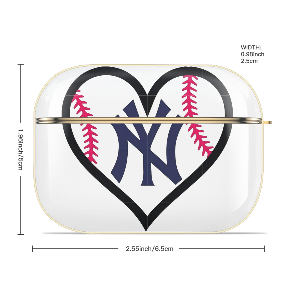 New York Yankees Heart Luxury Gold AirPods Pro Case With Keychain, Flexible PC Material, Full Protection, Precise Cutouts, Anti-Fingerprint, Washable, Durable Design