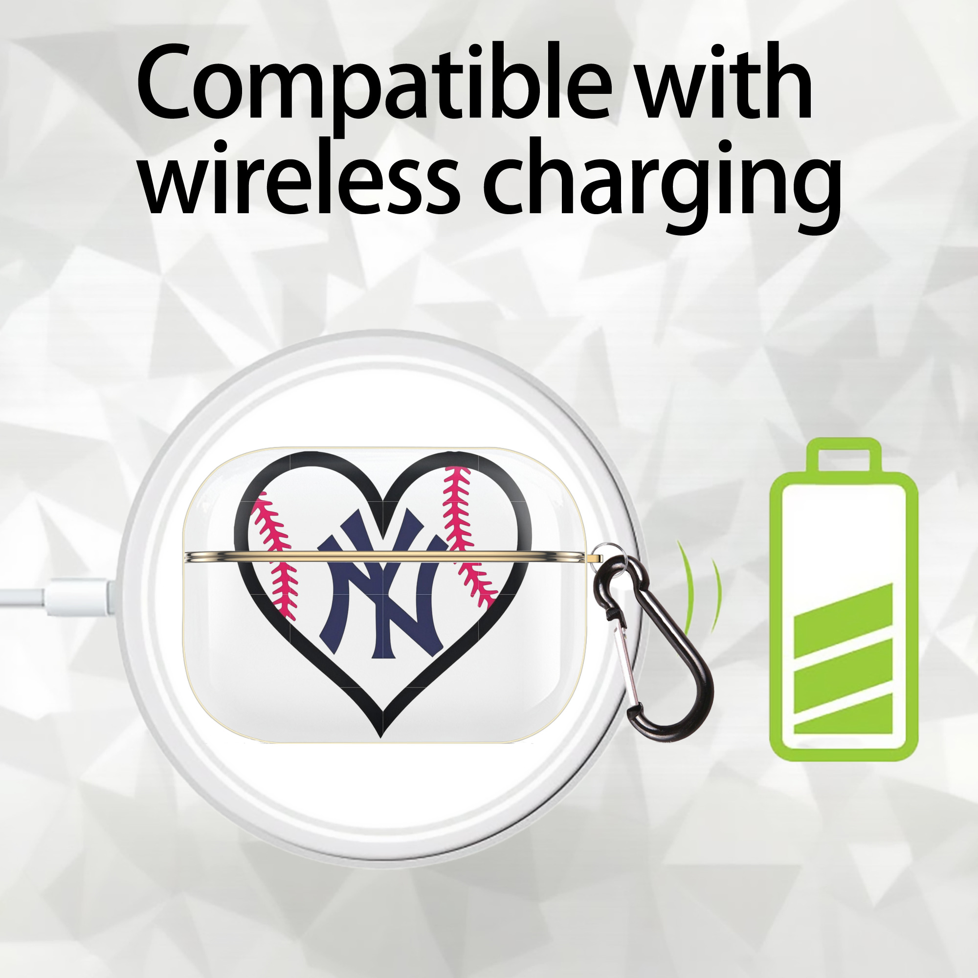 New York Yankees Heart Luxury Gold AirPods Pro Case With Keychain, Flexible PC Material, Full Protection, Precise Cutouts, Anti-Fingerprint, Washable, Durable Design