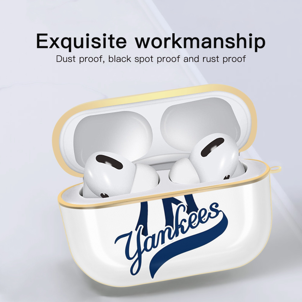 New York Yankees Blue Logo Luxury Gold AirPods Pro Case With Keychain, Flexible PC Material, Full Protection, Precise Cutouts, Anti-Fingerprint, Washable, Durable Design