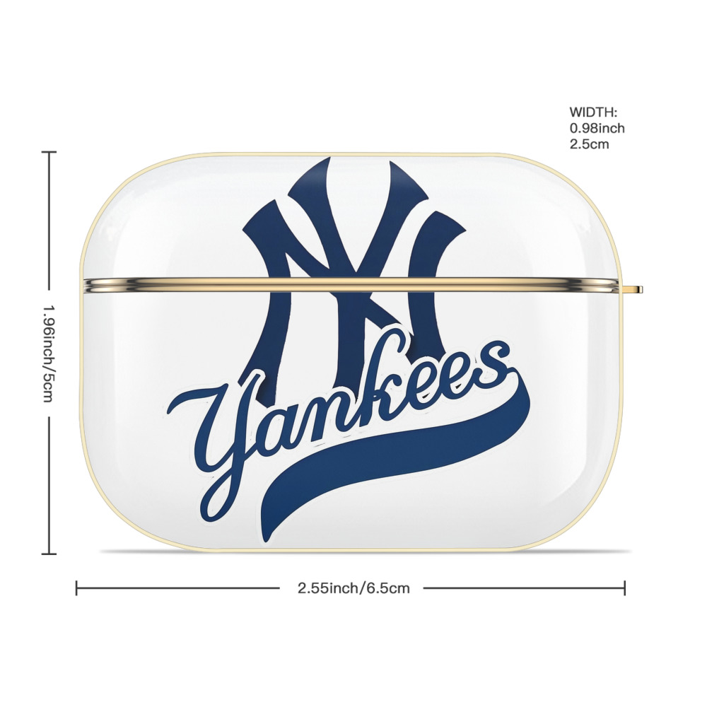 New York Yankees Blue Logo Luxury Gold AirPods Pro Case With Keychain, Flexible PC Material, Full Protection, Precise Cutouts, Anti-Fingerprint, Washable, Durable Design
