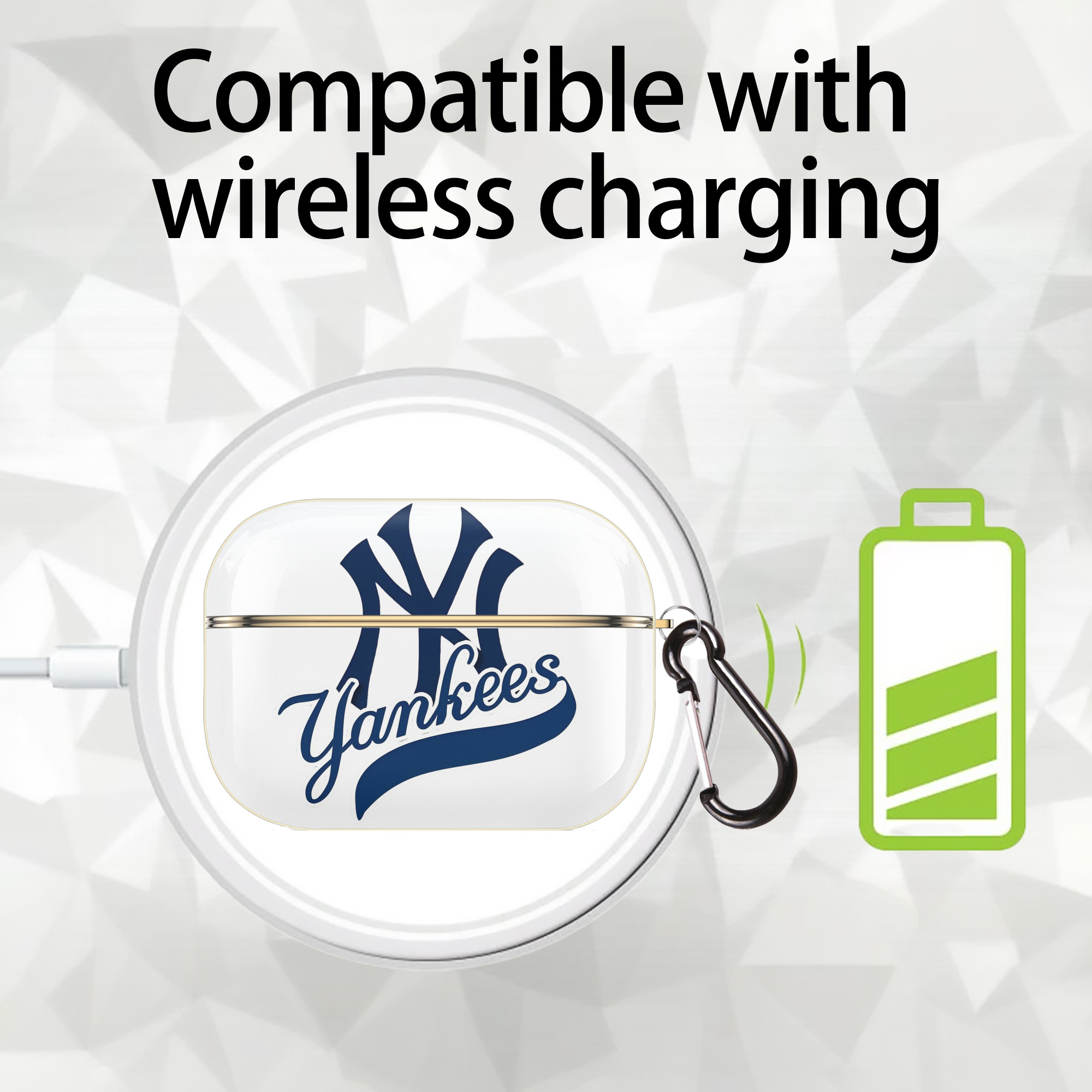 New York Yankees Blue Logo Luxury Gold AirPods Pro Case With Keychain, Flexible PC Material, Full Protection, Precise Cutouts, Anti-Fingerprint, Washable, Durable Design