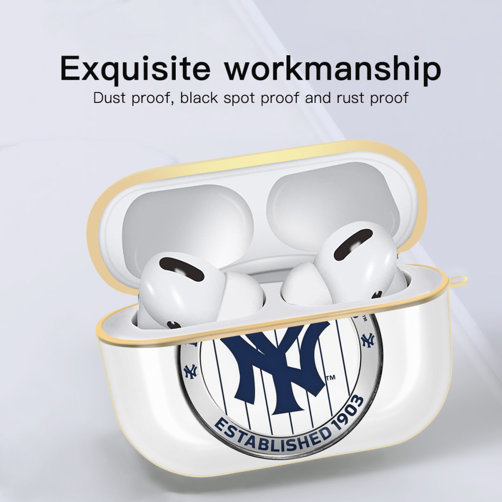 New York Yankees Established 1903 Luxury Gold AirPods Pro Case With Keychain, Flexible PC Material, Full Protection, Precise Cutouts, Anti-Fingerprint, Washable, Durable Design