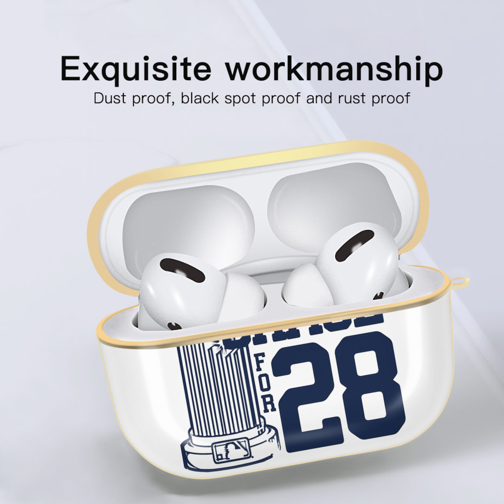New York Yankees Chase For 28 Luxury Gold AirPods Pro Case With Keychain, Flexible PC Material, Full Protection, Precise Cutouts, Anti-Fingerprint, Washable, Durable Design