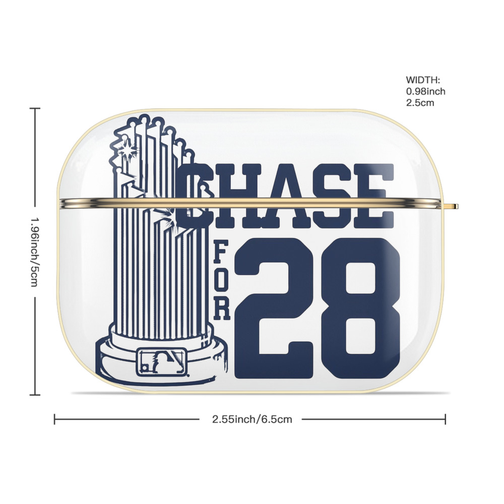 New York Yankees Chase For 28 Luxury Gold AirPods Pro Case With Keychain, Flexible PC Material, Full Protection, Precise Cutouts, Anti-Fingerprint, Washable, Durable Design