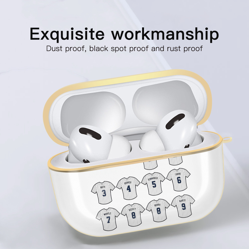 New York Yankees 61 Luxury Gold AirPods Pro Case With Keychain, Flexible PC Material, Full Protection, Precise Cutouts, Anti-Fingerprint, Washable, Durable Design