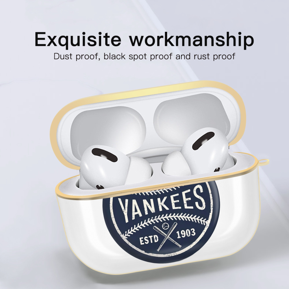 New York Yankees Estd 1903 Luxury Gold AirPods Pro Case With Keychain, Flexible PC Material, Full Protection, Precise Cutouts, Anti-Fingerprint, Washable, Durable Design