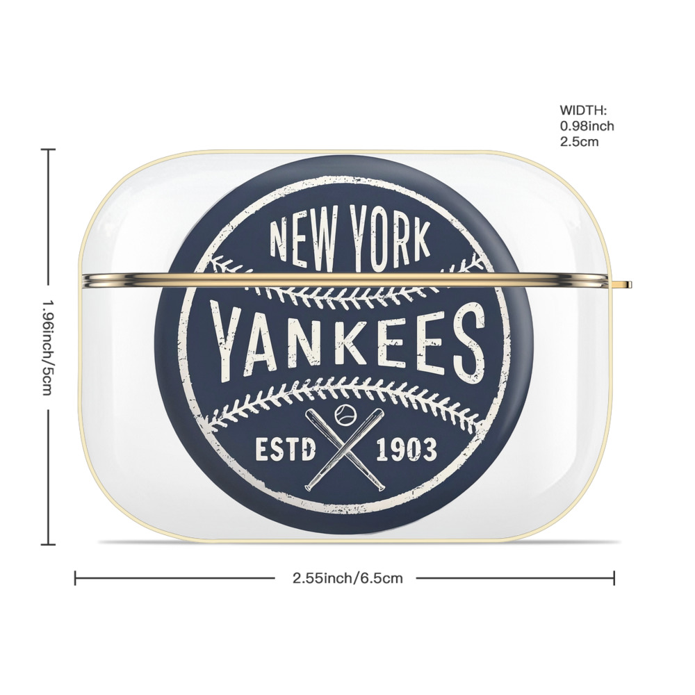 New York Yankees Estd 1903 Luxury Gold AirPods Pro Case With Keychain, Flexible PC Material, Full Protection, Precise Cutouts, Anti-Fingerprint, Washable, Durable Design