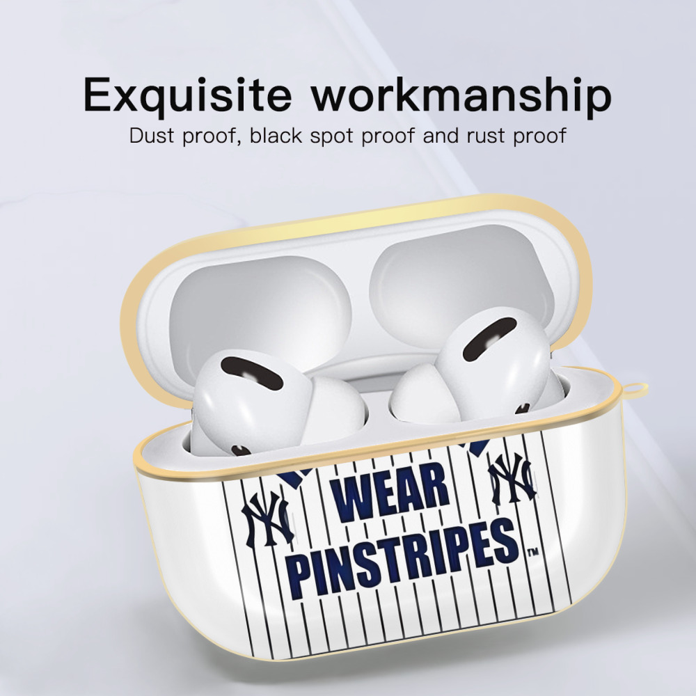 New York Yankees Real Men Wear Pinstripes Luxury Gold AirPods Pro Case With Keychain, Flexible PC Material, Full Protection, Precise Cutouts, Anti-Fingerprint, Washable, Durable Design
