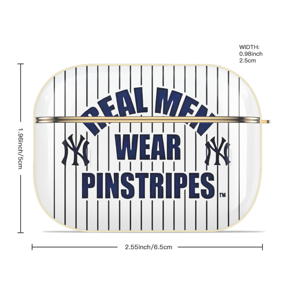 New York Yankees Real Men Wear Pinstripes Luxury Gold AirPods Pro Case With Keychain, Flexible PC Material, Full Protection, Precise Cutouts, Anti-Fingerprint, Washable, Durable Design