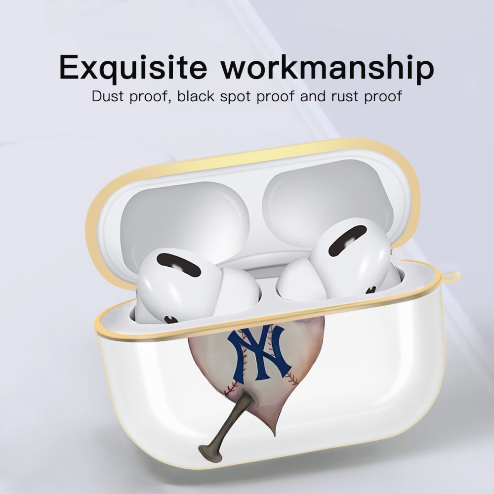 New York Yankees Heart Luxury Gold AirPods Pro Case With Keychain, Flexible PC Material, Full Protection, Precise Cutouts, Anti-Fingerprint, Washable, Durable Design