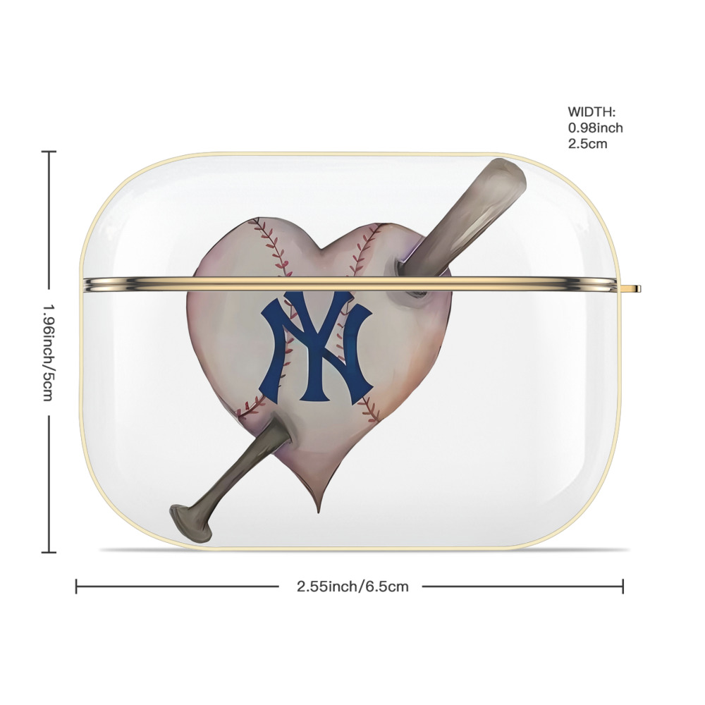 New York Yankees Heart Luxury Gold AirPods Pro Case With Keychain, Flexible PC Material, Full Protection, Precise Cutouts, Anti-Fingerprint, Washable, Durable Design