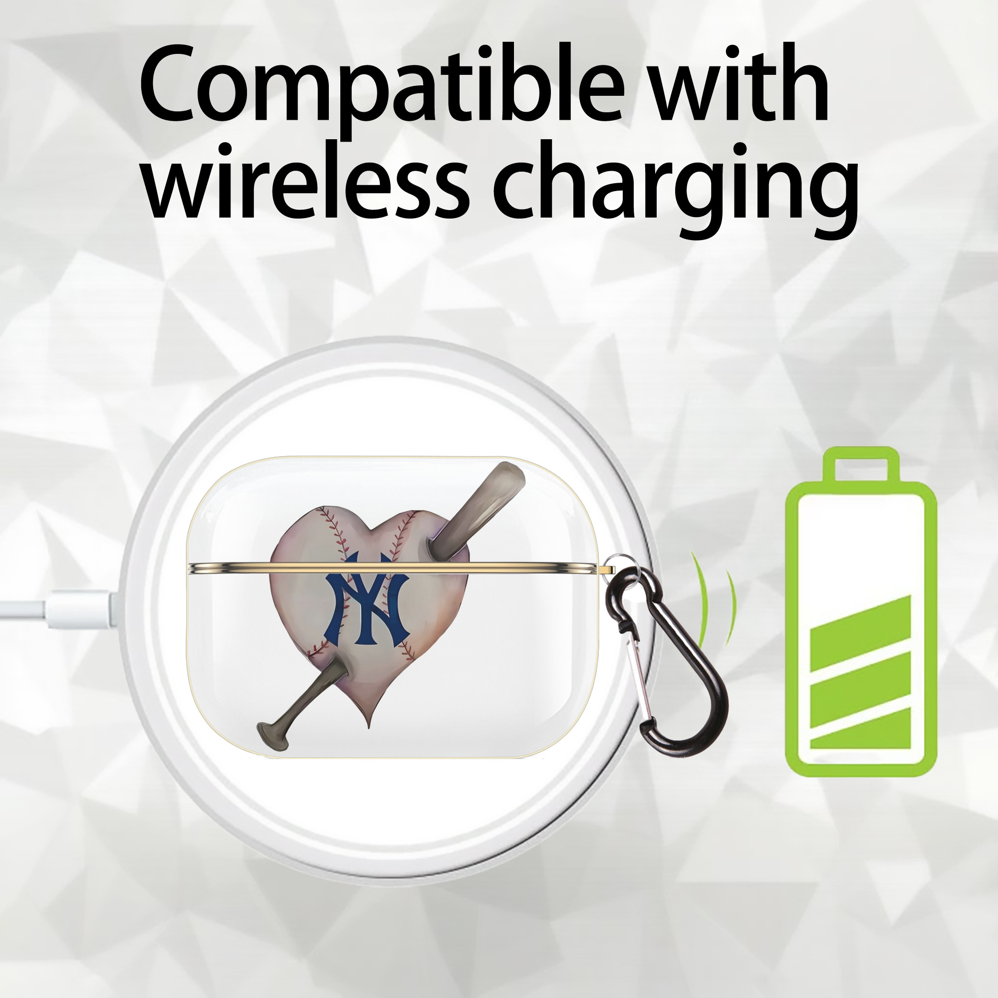 New York Yankees Heart Luxury Gold AirPods Pro Case With Keychain, Flexible PC Material, Full Protection, Precise Cutouts, Anti-Fingerprint, Washable, Durable Design