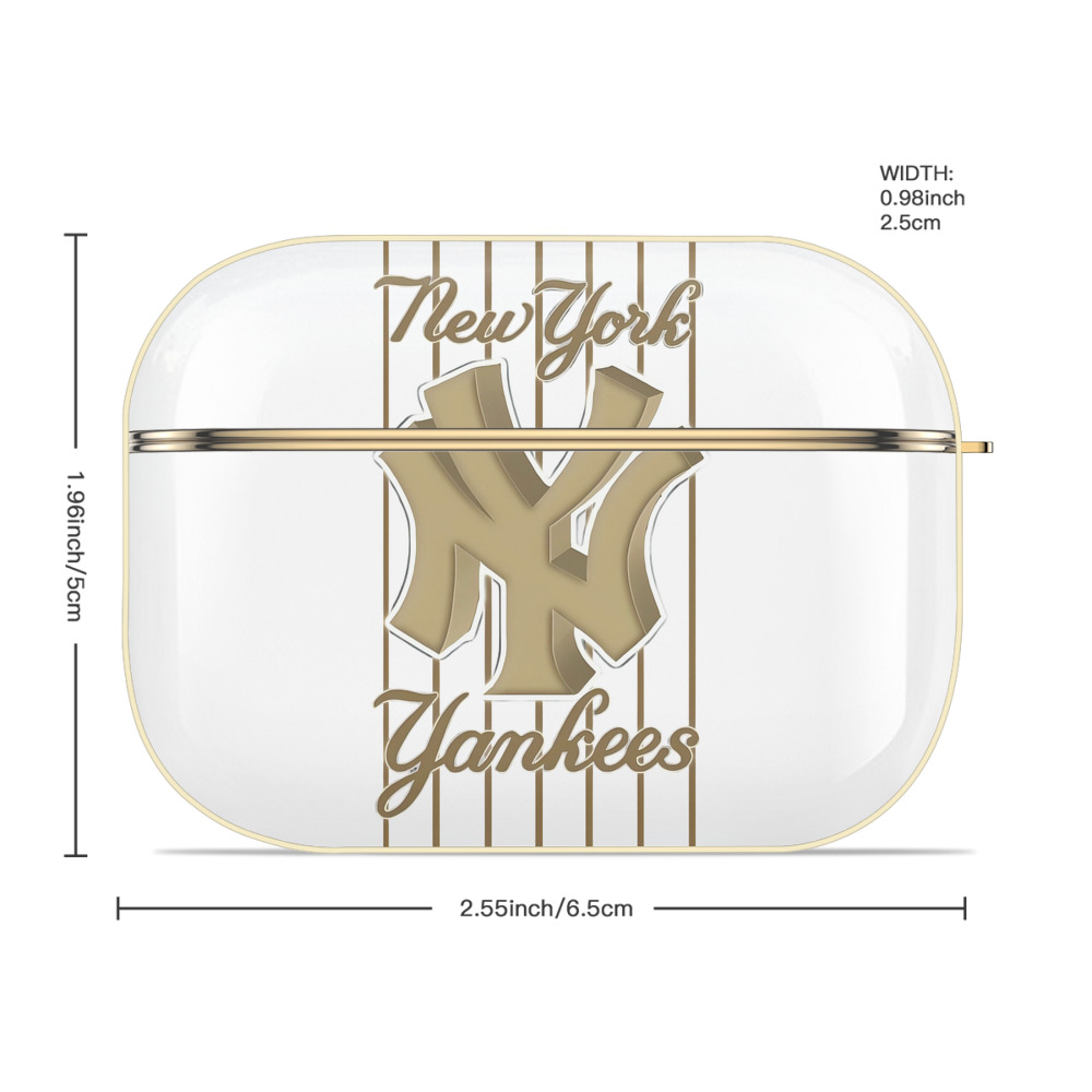 New York Yankees Pinstripe Golden Logo Luxury Gold AirPods Pro Case With Keychain, Flexible PC Material, Full Protection, Precise Cutouts, Anti-Fingerprint, Washable, Durable Design