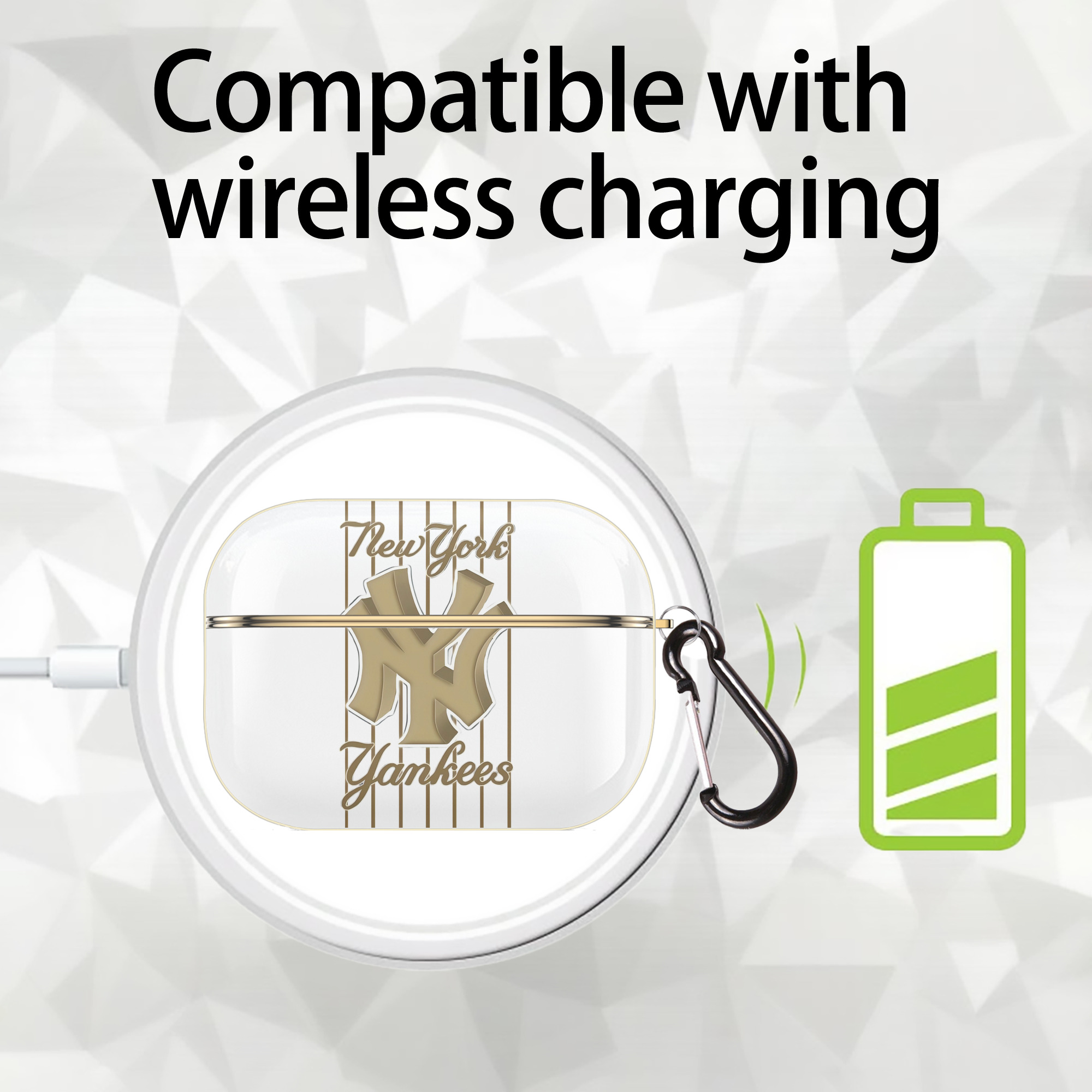 New York Yankees Pinstripe Golden Logo Luxury Gold AirPods Pro Case With Keychain, Flexible PC Material, Full Protection, Precise Cutouts, Anti-Fingerprint, Washable, Durable Design