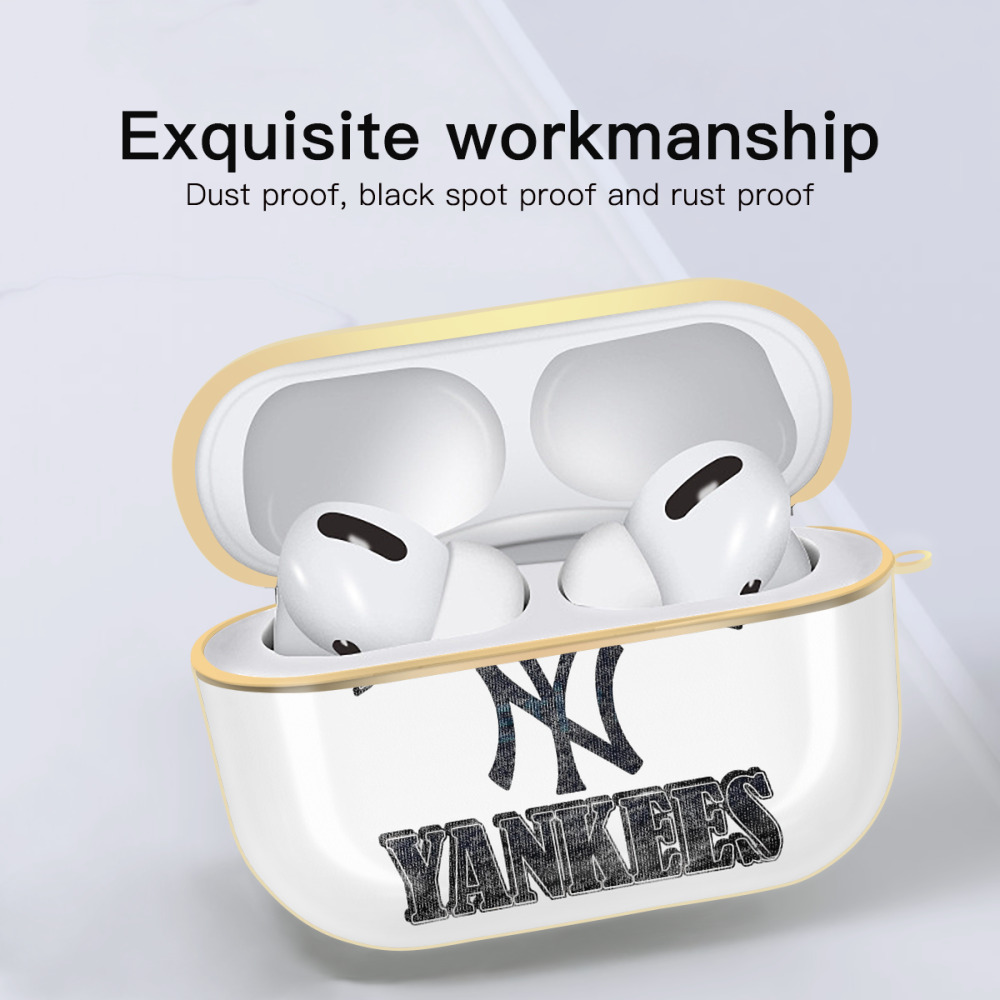 New York Yankees 76 Luxury Gold AirPods Pro Case With Keychain, Flexible PC Material, Full Protection, Precise Cutouts, Anti-Fingerprint, Washable, Durable Design