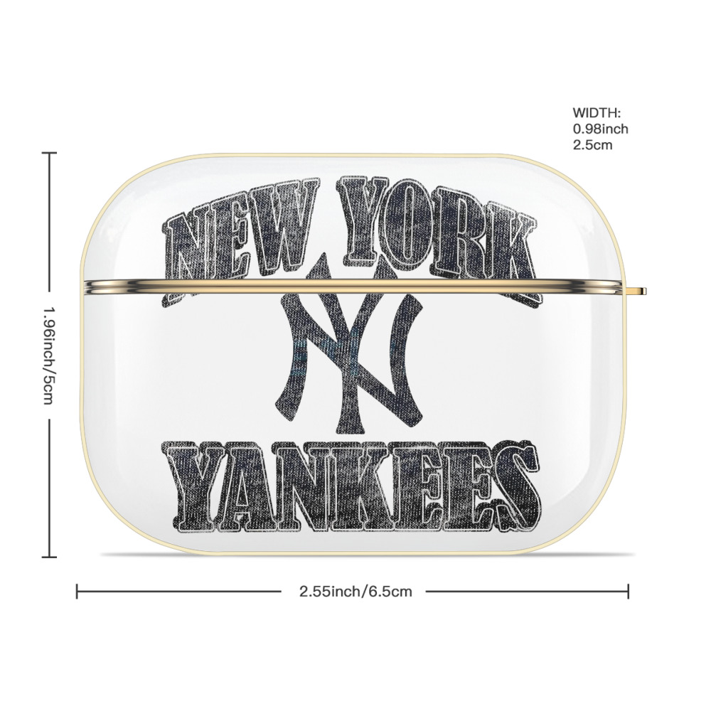 New York Yankees 76 Luxury Gold AirPods Pro Case With Keychain, Flexible PC Material, Full Protection, Precise Cutouts, Anti-Fingerprint, Washable, Durable Design